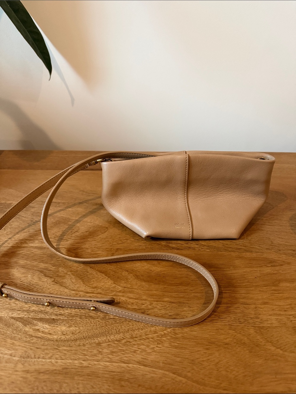 Mansur Gavriel Mini Pebbled Leather Crossbody Bag in Taupe
